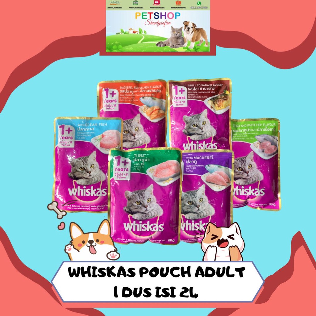 MAKANAN KUCING WHISKAS ADULT POUCH 85 GR ( KEMASAN DUS ISI 24 PCS )