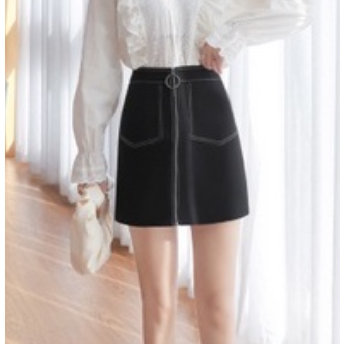 【Blossom】Korean Zip A-Line Mini Skirt 7268