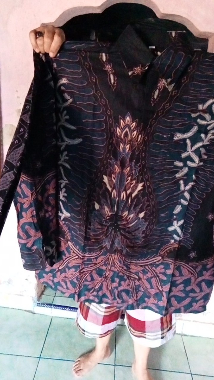 Kemeja Batik Pria Lengan Panjang Size M L Xl Xxl  Bswart Batik Hrb026 Kenongo Hem Panjang Padi