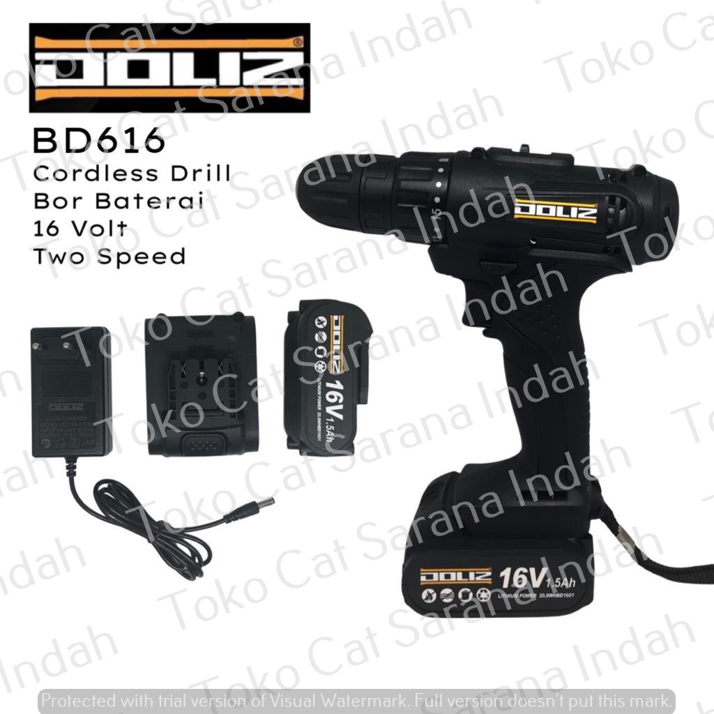 DOLIZ BD616 CORDLESS Drill 16 Volt DOLIZ BD616 TWO SPEED Mesin Bor Baterai Koper BD 616 2 Batre DOLI