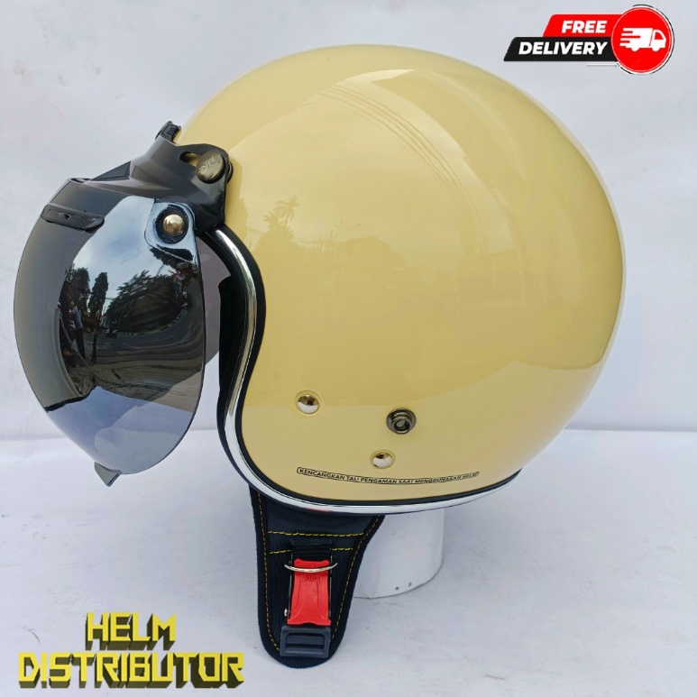 HELM BOGO RETRO KUALITAS PREMIUM LIS CHROME KACA CEMBUNG FULL LEHER SNI DEWASA PRIA WANITA (COD)