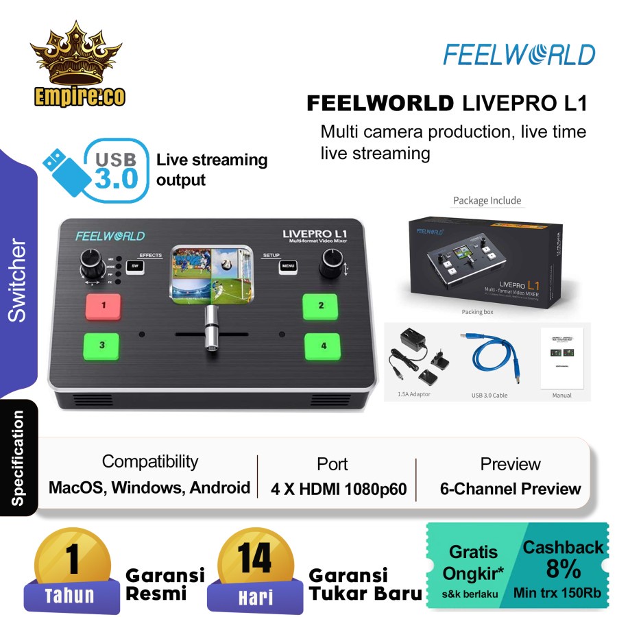 FeelWorld LIVEPRO LIVE PRO L1 Multicamera Video Switcher