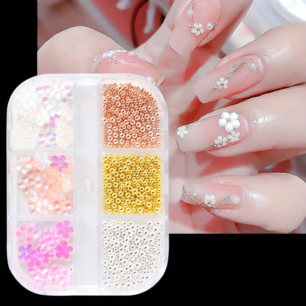 Mxbeauty Bunga Nail Art Rhinestones Permen Warna Akrilik Lima Kelopak Bunga Resin Pesona Kaviar Manik-Manik Perhiasan DIY Dekorasi Nail Art