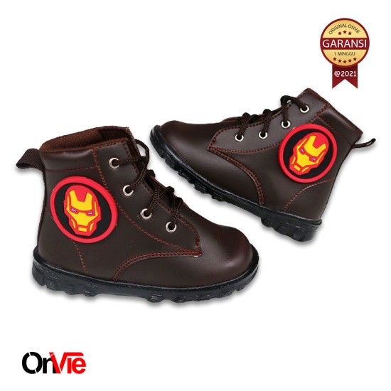 Sepatu Anak Boots Formal Pria Original Kulit Motif Super Hero Ironman