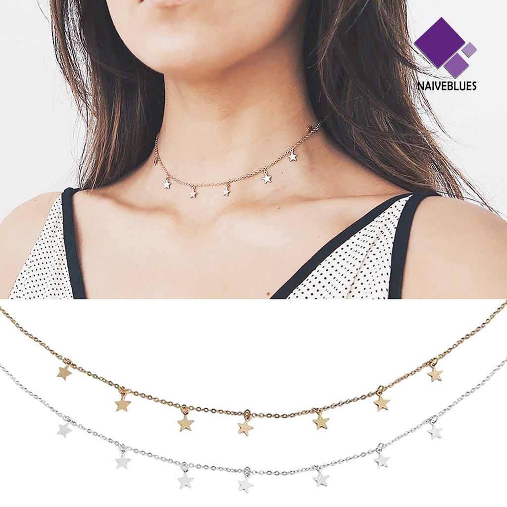 Kalung Rantai Klavikula Dengan Liontin Bintang Bahan Alloy Untuk Wanita