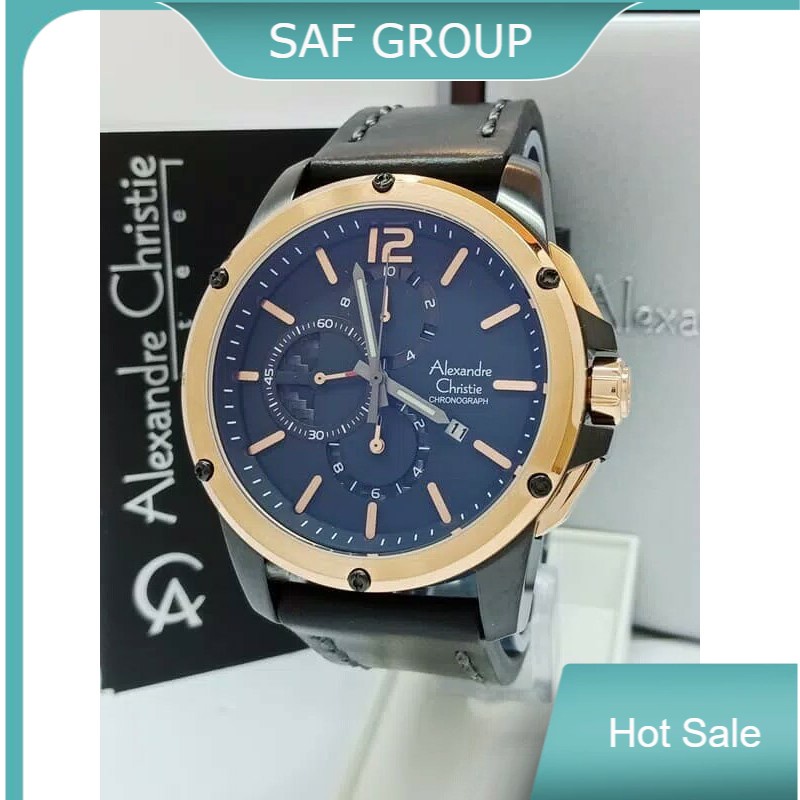 JAM TANGAN PRIA ALEXANDRE CHRISTIE AC 6486 / AC6486 ROSEGOLD BLACK LEATHER BLACK ORIGINAL by plp
