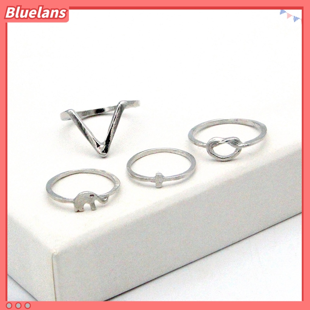 20pcs / Set Cincin Knuckle Desain Gajah Daun Aksen Berlian Imitasi Gaya Bohemia Untuk Aksesoris