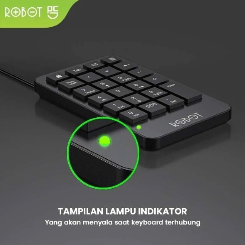 Robot RK01 Wired Numeric Keypad Black Tombol Multimedia