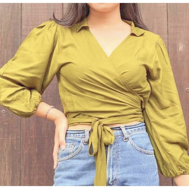 Angel Wrap Crop Blouse Atasan Wanita Best Seller