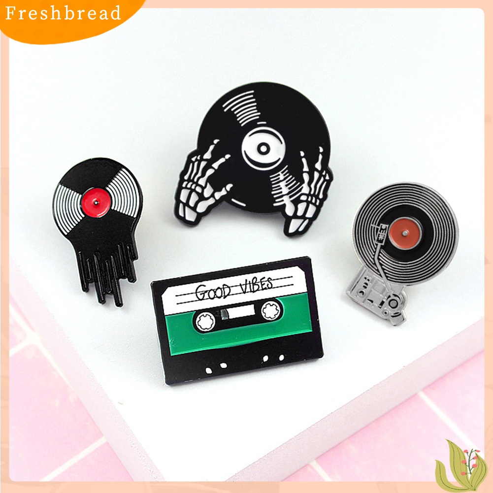 [ TERLARIS]Retro Phonograph Recording Cassette Tape Vinyl Record Brooch Pin Jacket Badge