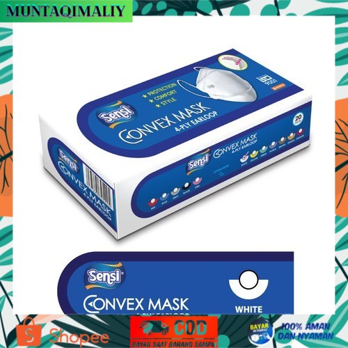[TERBARU] Sensi Convex Mask 4 ply Earloop / Masker Sensi 4ply - Putih