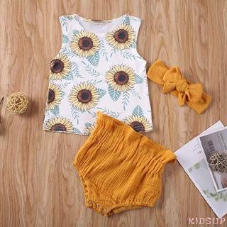 Setelan Tank Top Musim Panas Motif Print Bunga Matahari  