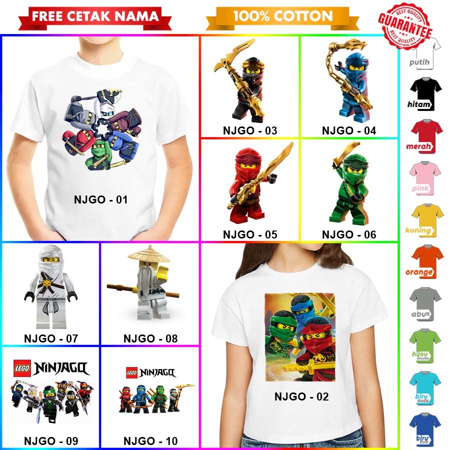 [FREE NAMA!!] Baju Kaos COUPLE  ANAK DAN DEWASA LEGO NINJAGO BANYAK MOTIF