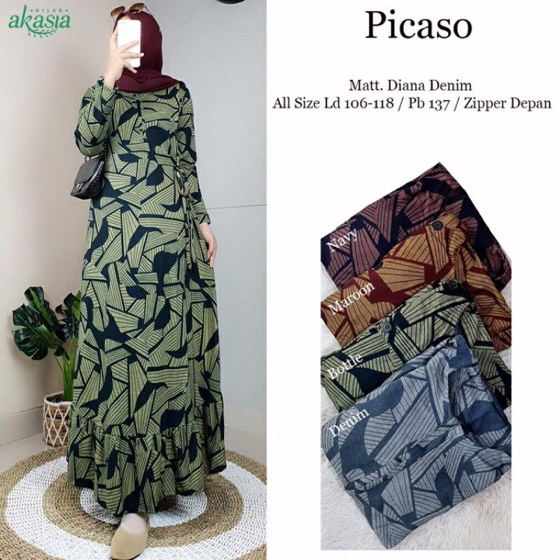 SALE Picaso Dress original Akasia Bahan Diana Denim Ukuran LD 106-118cm Panjang 137cm