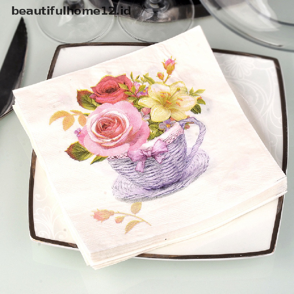 【beautifulhome12.id】 20pcs flower paper napkins food festive party tissue napkins decoupage decor .