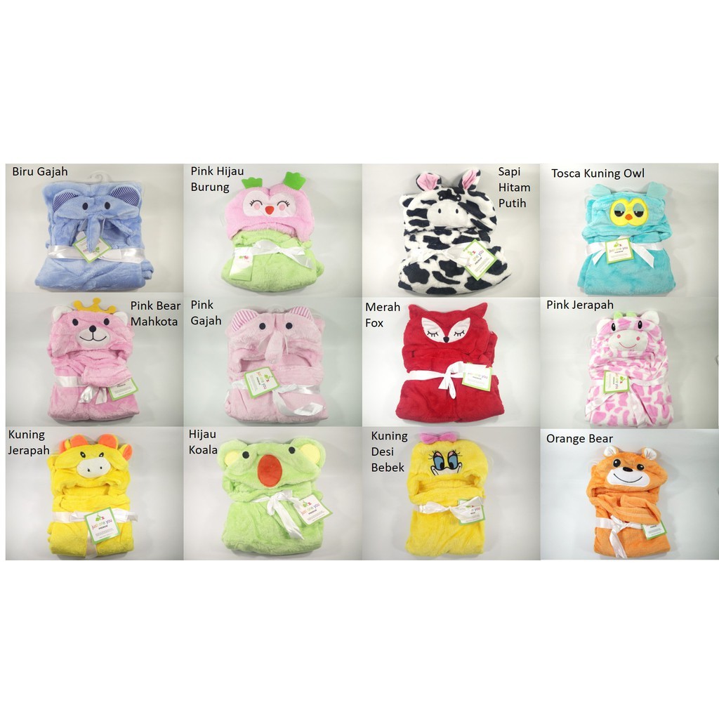 Selimut Topi Hoodie BONEKA Selimut Bayi Karakter Fleece Animal Halus l Part 1