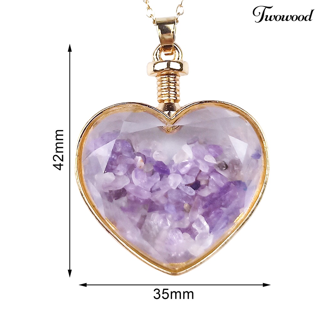 Twowood Heart Shape Transparent Glass Necklace Pendant Alloy Natural Stone Wish Bottle Pendant Charm Gift