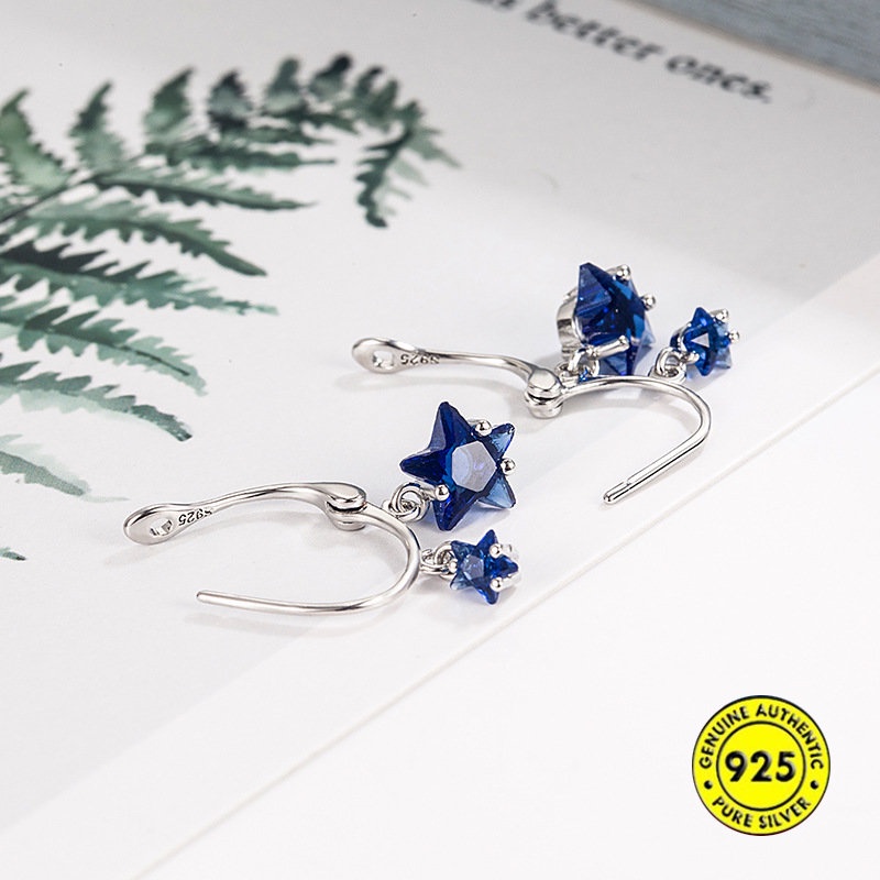 Anting Bentuk Pentagram Warna Biru Gaya Retro U1028