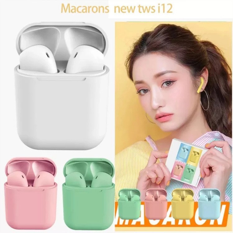 Headset Bluetooth Murah Inpods i12 TWS Macaron Headset Earphone Wireless Stereo Bluetooth Touch