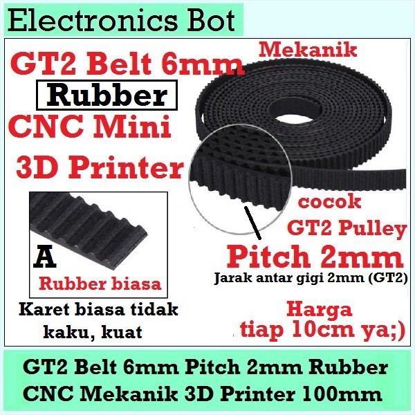 [EBS] GT2 Timing Belt 6mm Rubber PU Steel Core 100mm W6 10cm Pitch 2mm CNC 3D Printer Mekanik Karet-A Rubber Karet Biasa