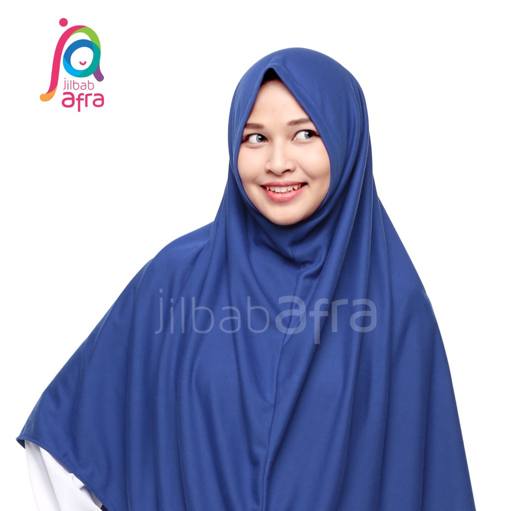 Jilbab Afra Syifa Biru Benhur - Bergo Syiria Non Pet - Hijab Instan Bahan Kaos, Adem &amp; Lembut