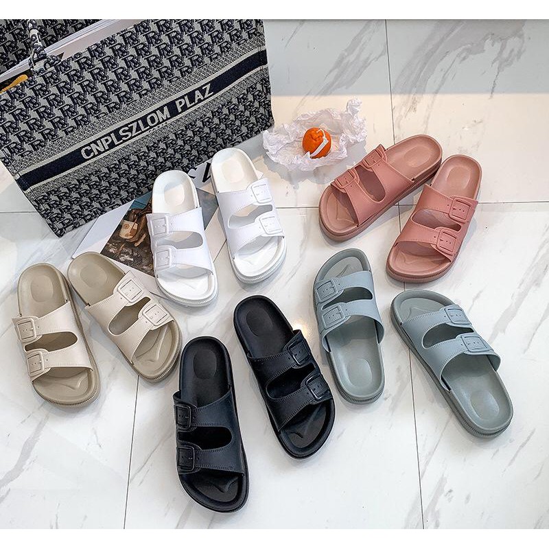 CUCI GUDANG SHOEGALLERY TG1456 Sandal Slop Wanita Motif 2 Tali Pinggang Import
