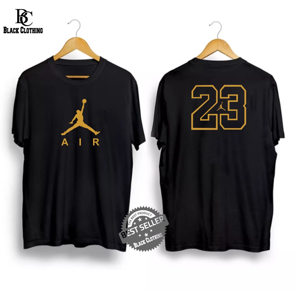 Kaos Distro Keren Terbaru T-Shirt Pria Jordan Air 23 Front Back Gold - Premium Quality