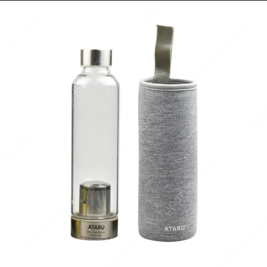 SET PAKETAN GLASS BOTTLE INFUSER PLAIN WITH SLEEVE 580ML