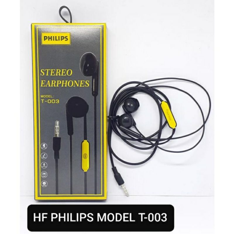 HF HEADSET/EARPHONE PHILIPS TYPE T-003 + MIC STEREO EARPHONE SUARA BASS