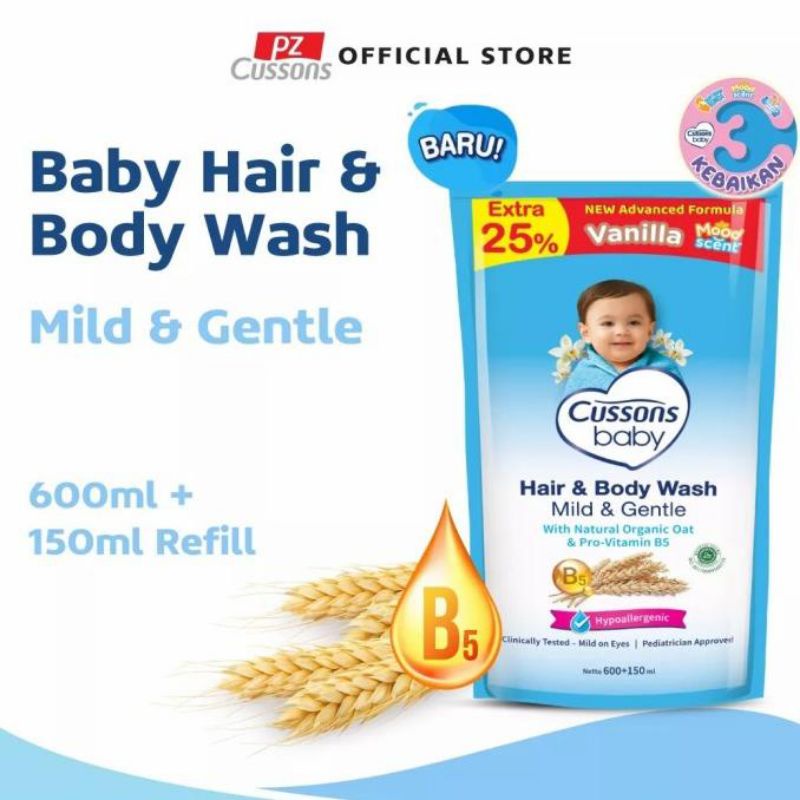 Cussons Baby Hair and Body Wash 600ml+150ml Refill Sabun Bayi 600ml + 150ml