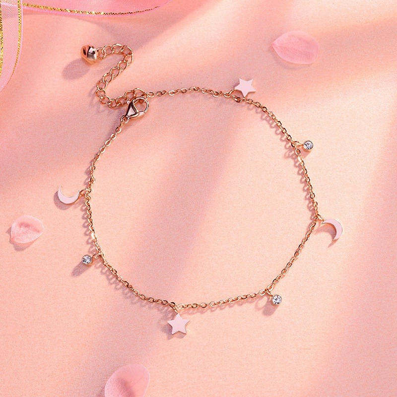 390# Gelang Wanita titanium lapis emas 18k  model Bintang dan Lonceng rose gold-2