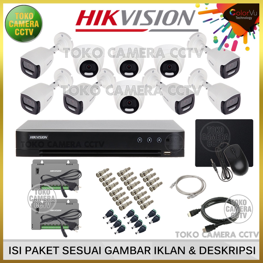 PAKET CCTV HIKVISION COLORVU 5MP 16 CHANNEL 10 KAMERA