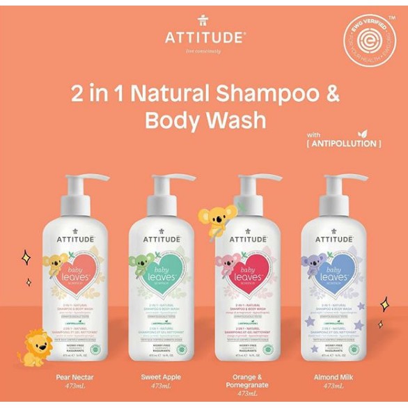 Attitude 2 in 1 Natural Shampoo &amp; Body Wash 473 ML