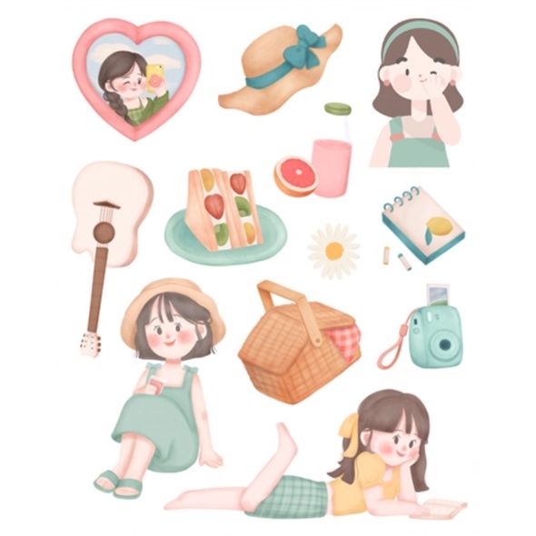 A49 STICKER 10PCS (PICNIC GIRL) anti air notebook scrapbook label tempel motif kartun superhero super hero unik lucu atk alat tulis kantor murah viral termurah kartun komputer leptop handphone hp smartphone koper laptop tembok kulkas disney anime