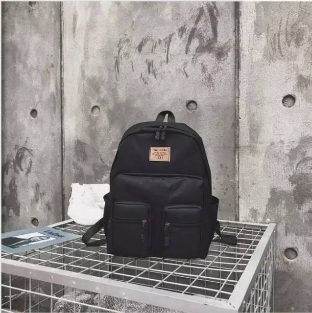 Tas Ransel Pria Backpack Sekolah Kuliah Polyester Hitam Putih