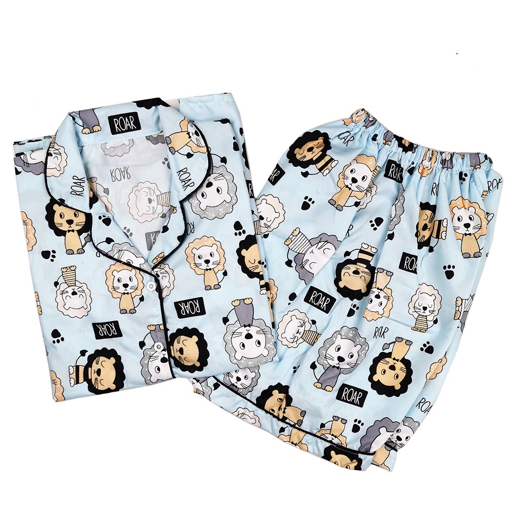 Setelan Piyama Dewasa Celana Pendek Lengan Pendek Hotpant All Size-HPL LION BLUE