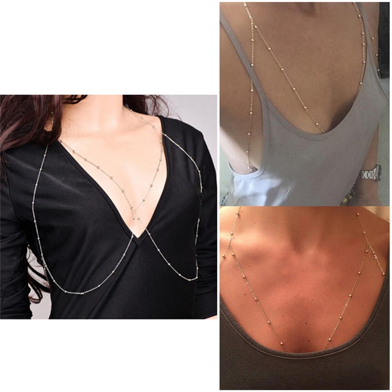 【Theredsunrisesiwy.id】New Fashion Women Body Belly Chest Bikini Beach Harness Chain Necklace Jewelry