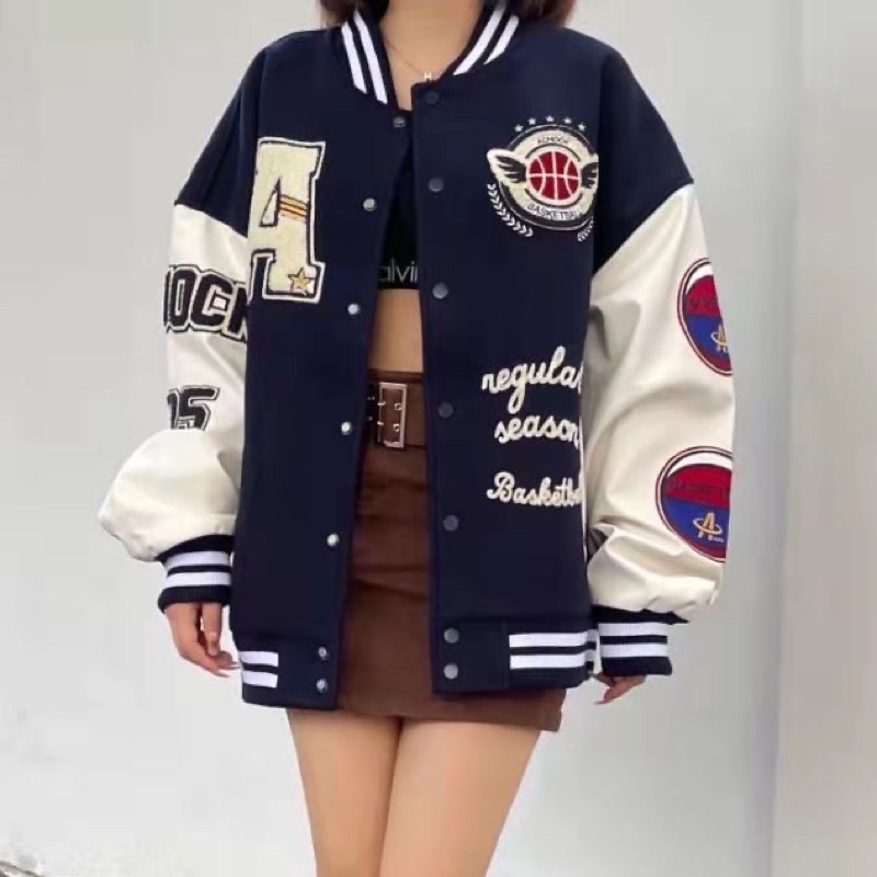 ACHOOCK BASKETBALL Jacket Varcity Baseball Oversize Pria Wanita Sweater Bisbol Fashion Terkini Gaya Casual OOTD Korean Style