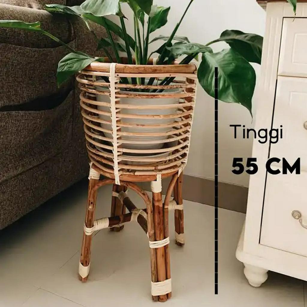 ikpshop Standing Pot Rotan Jumbo  Pot Kayu Tanaman Dekorasi Minimalis Aesthetic