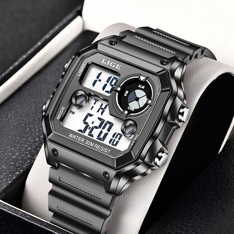 LIGE Jam Tangan Wanita Fashion Digital Pink Anti Air Wanita Pria Bercahaya Kalender  Jam Tangan Pere