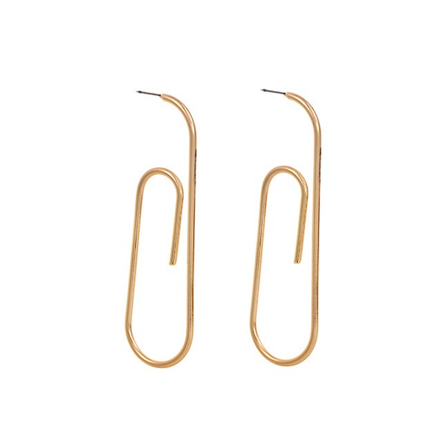 LRC Anting Tusuk Fashion Golden Alloy Paper Clip Stud Earrings D84458