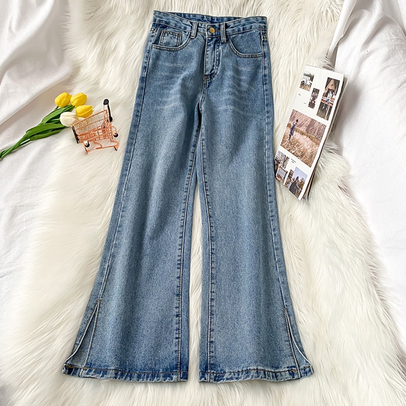 korean kekinian boyfriend rok high waist straight fit jeans wanita