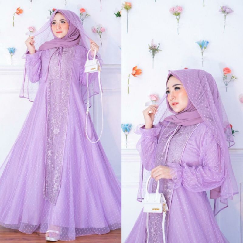 JASMINE DRESS LILAC  GAMIS IMPORT DRESS MUSLIM FASHION MUSLIM Kode: A
