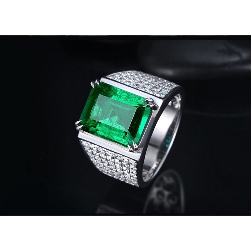 Cincin Pria Perak Sterling Silver 925 Batu Zamrud Emerald Cubic Zirconia