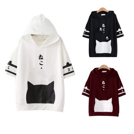 Tangtangtangstore Sweater Wanita Hoodie JAPANESE CAT Ptinting - Fit L
