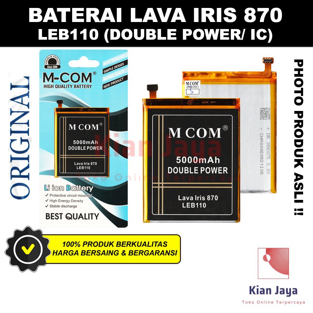 MCOM Baterai Hp LAVA Iris 870 / LEB110 Original Double Power Batre Batrai Battery Ori