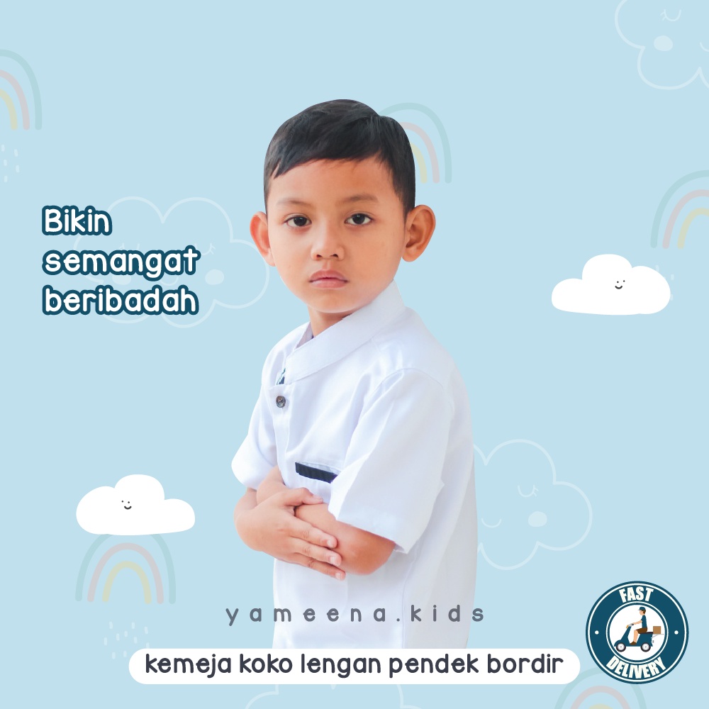 Baju Kemeja Koko Anak Laki Laki Koko Yameena Lengan Pendek Premium Bordir