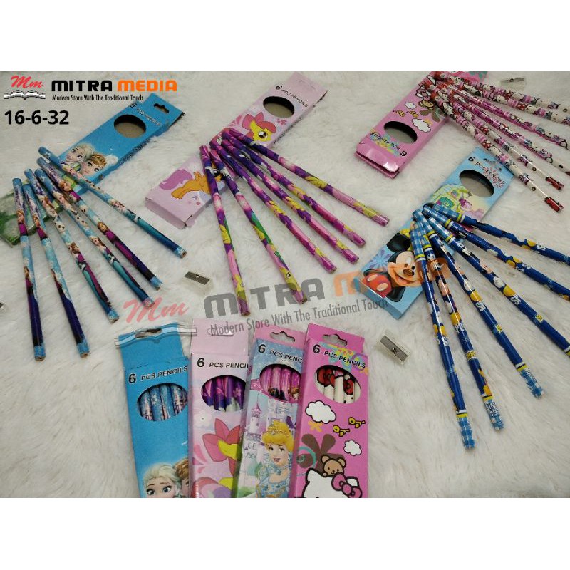 

PENSIL MURAH ISI 6 PCS KARAKTER MICKEY PRINCESS UNICORN HELLO