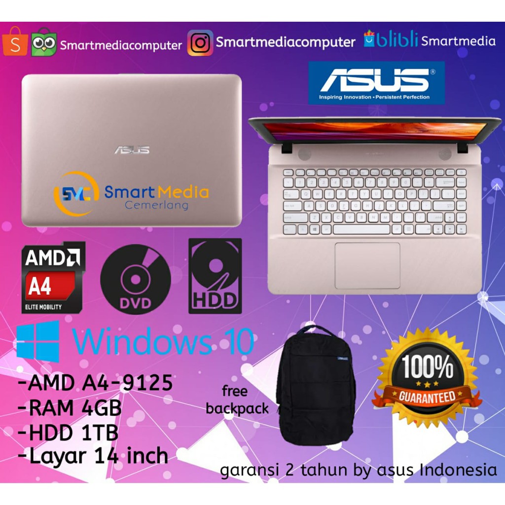 Jual LAPTOP ASUS X441BA-GA443T - AMD A4 9125 4GB 1TB VGA AMD R3 14 ...