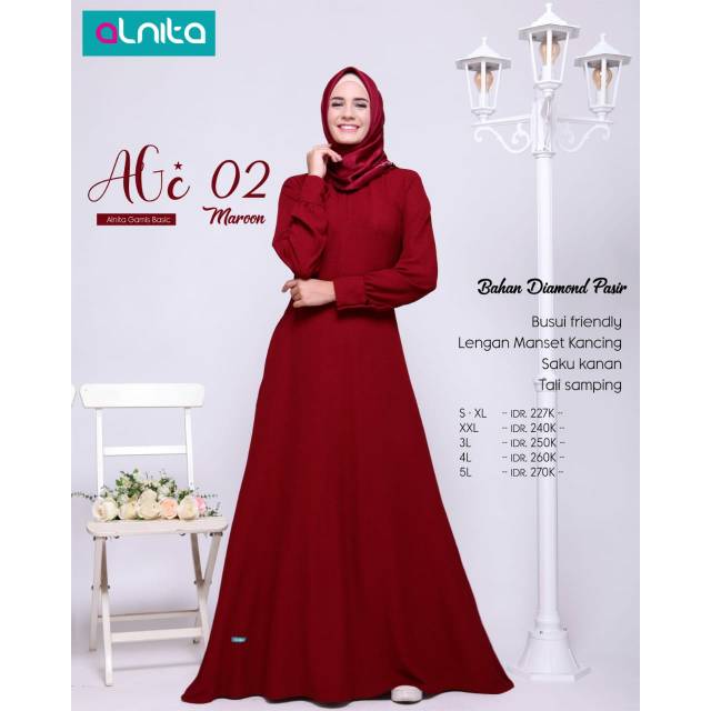 Hot Promo Gamis Alnita Agc 02 Maroon Terbaru
